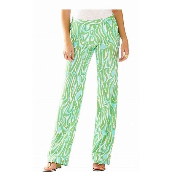 Lilly Pulitzer Cambridge Green Groovy Print Wide Leg Pull-On Palazzo Pant Size S - Picture 1 of 6